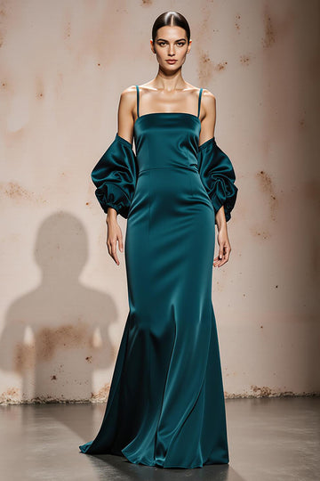 Mermaid Peacock Blue Cold Shoulder Evening Dress